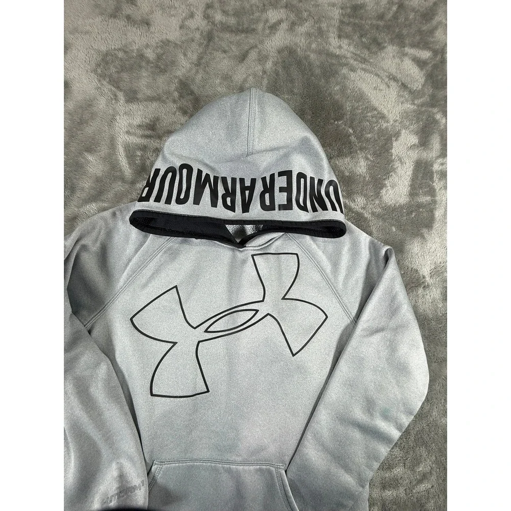 Under Armour Gray Hoodie Coldgear Loose Fit Logo Big Logo Boys Youth Medium M - Picture 1 of 10